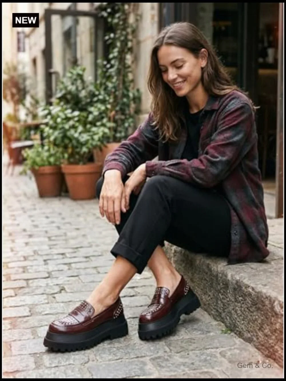 Chunky Studded Lug Sole Platform Loafers, Patent Penny Loafers Slip-On Flats
